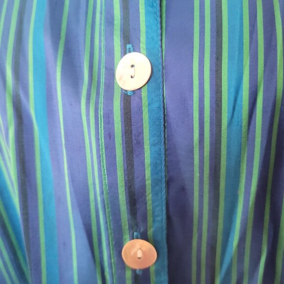 Coldwater Creek Womens Blue & Green Striped 100% Silk Long Sleeve Button-Up Shir - Picture 4 of 4